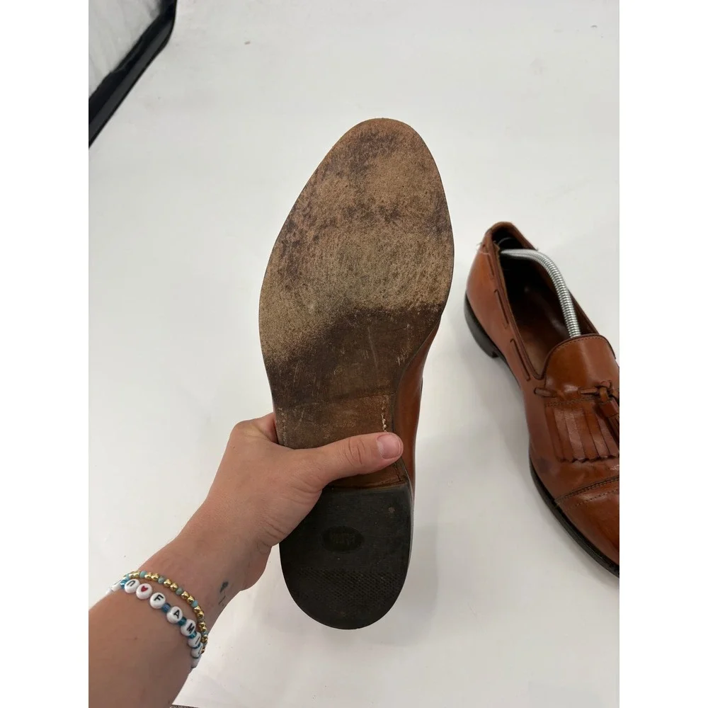Allen Edmonds Dalton Tan Leather Kiltie Tassel Cap Toe Loafers Mens 12 D 70395
